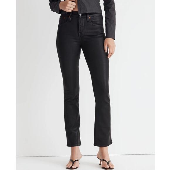 NWT Madewell Petite Kick Out Crop Jeans in True Black Wash: Coated Edition 33P - Picture 2 of 13